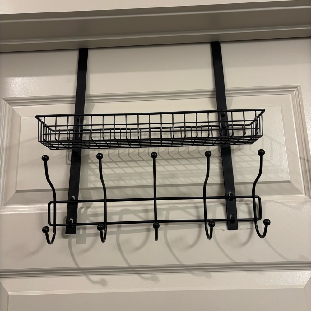 Black Over-the-Door Wire Shelf with Hooks